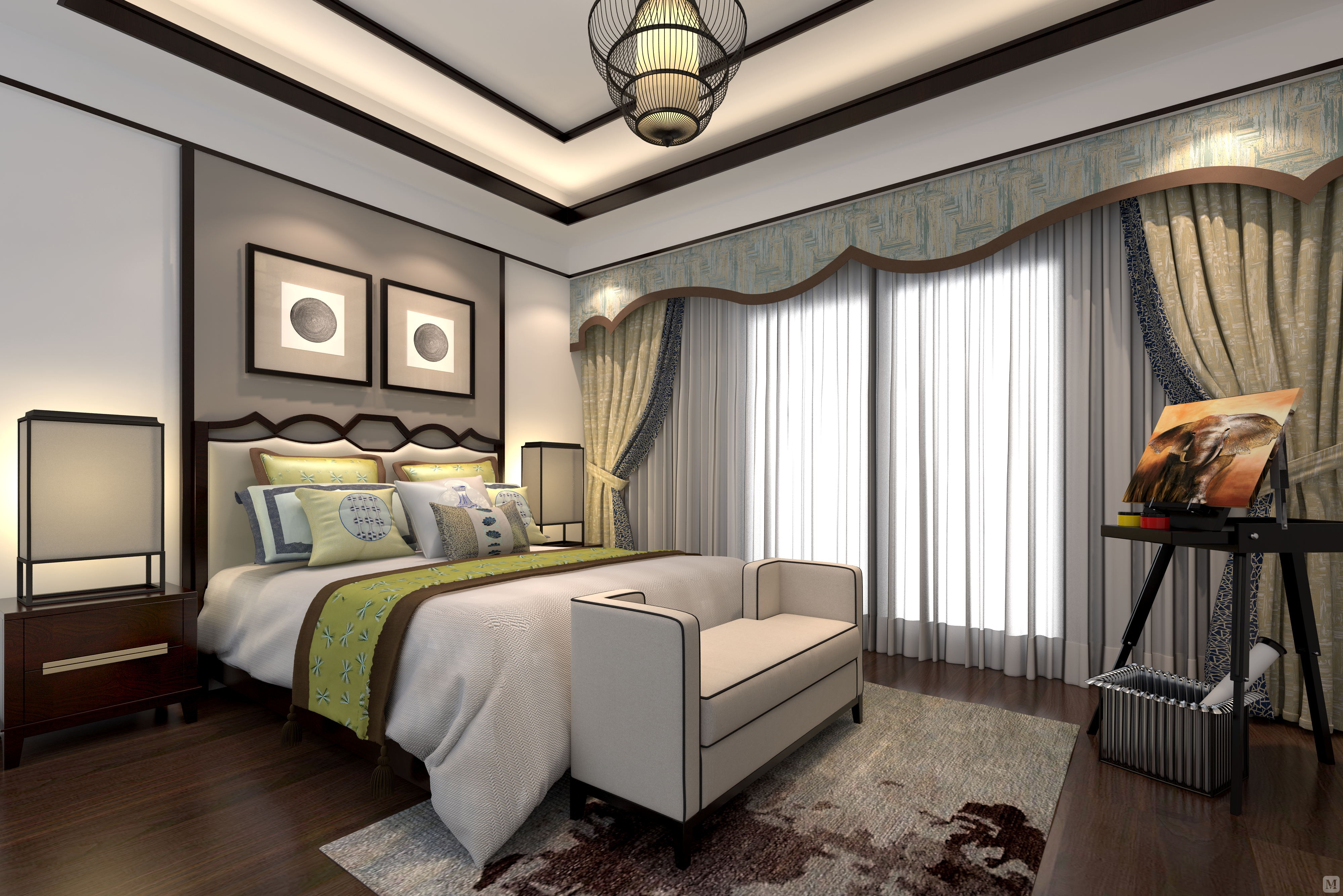 1万170㎡中式三房装修新中式轻奢风-红星美凯龙家装效果图