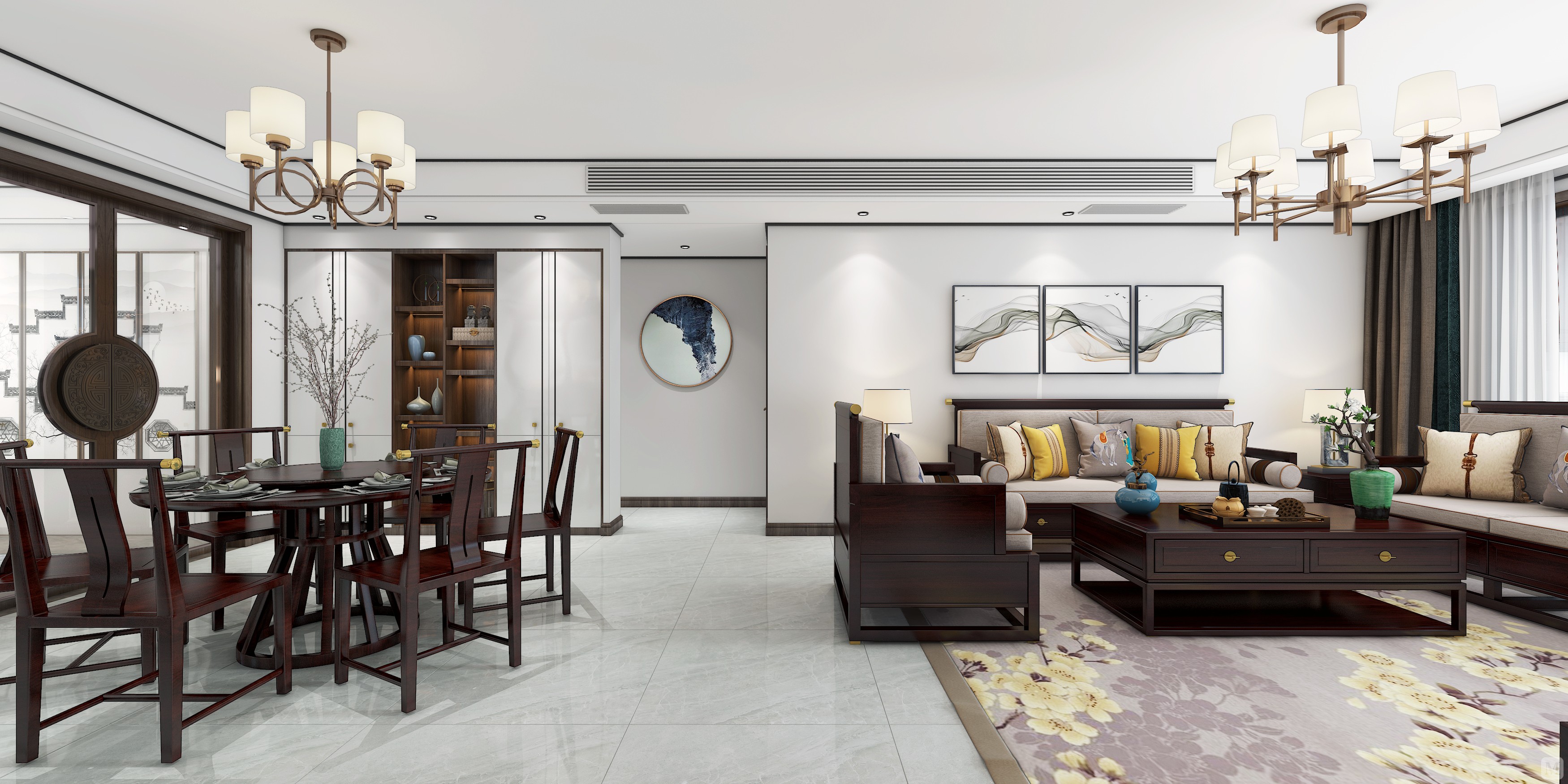 33.0万160㎡中式四房装修桃源里160平新中式风格设计案例